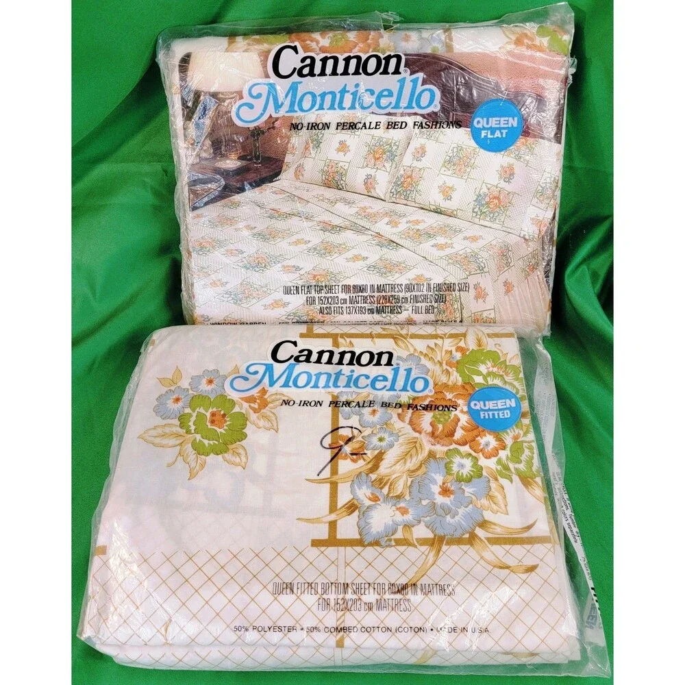 Cannon Monticello Queen Fitted & Flat Sheets Floral Window Garden Multicolor NEW